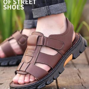 Italian Style Open shoes Outdoor Ergonomic Non-slip Thick-soled Cowhide Leather Men Sandals