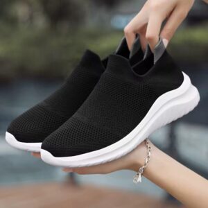 CloudStride Lightweight Women's Knit Slip-On Shoes - Breathable Mesh Walking Sneakers with Arch Support